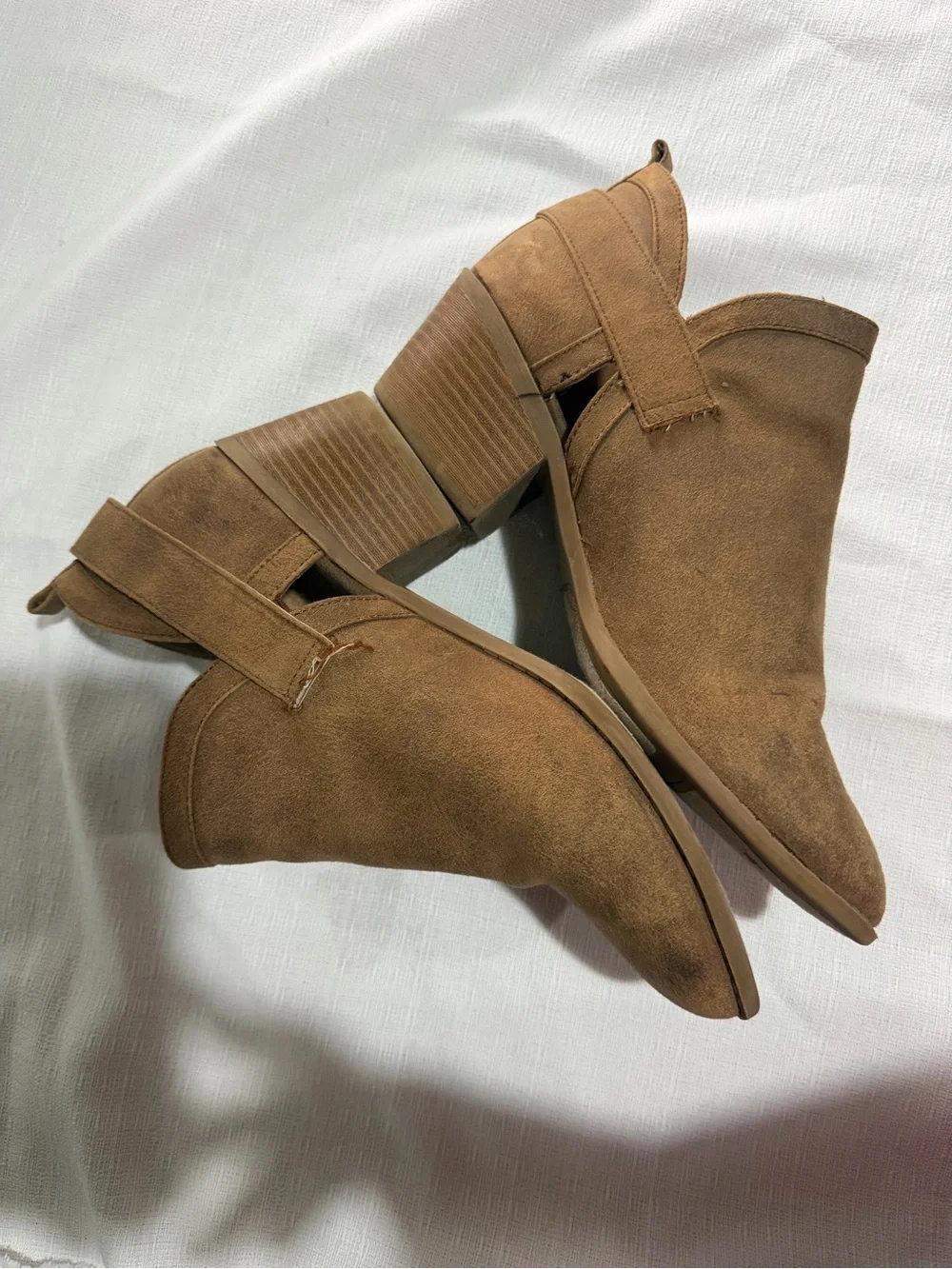 Suede Slip-On Ankle Booties in Chestnut Brown